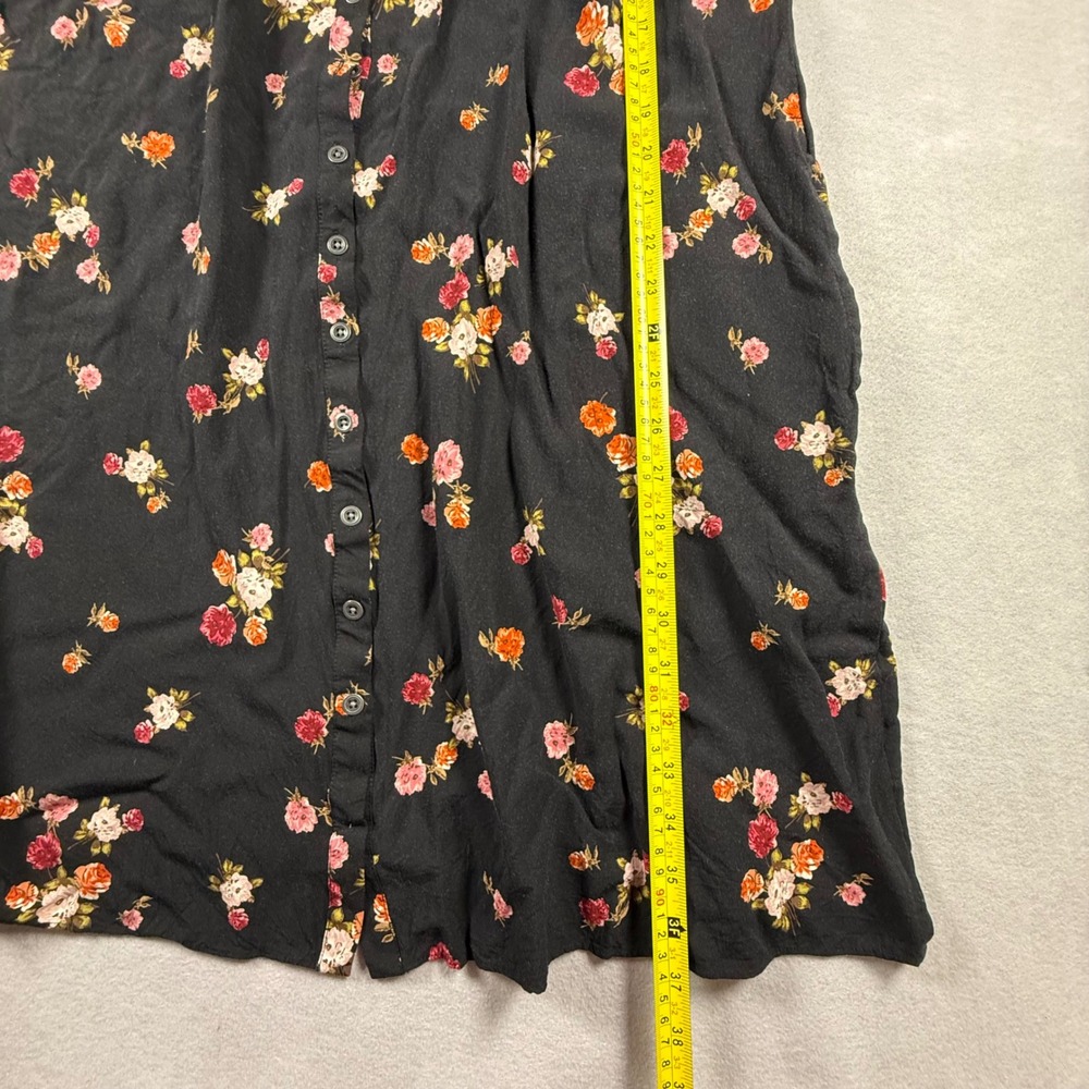 J. Jill Womens Black Floral Button Front Rayon Midi Dress Smocked Neck Size L - Picture 7 of 7